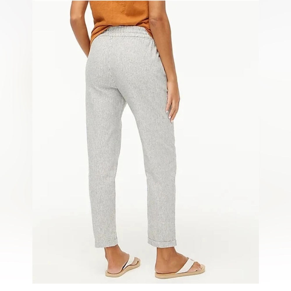 J Crew Striped Linen Cotton Blend Drawstring Pant in Black and White 10 - Picture 5 of 13